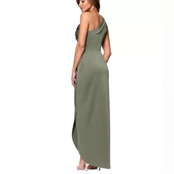 XSCAPE Women's Asymmetric One-Shoulder Satin Gown Moss Sz 10 - Picture 5 of 9